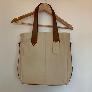Cream, brown, and gold leather tote, Danier Leather
